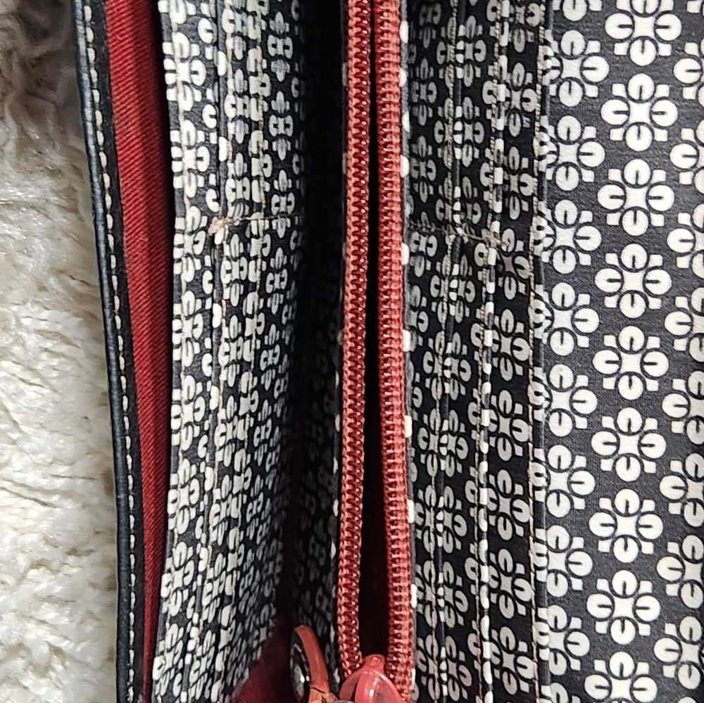 Fossil Women Trifold Black Leather Wallet Brown Trim Soft Patterned Inside - Picture 7 of 7